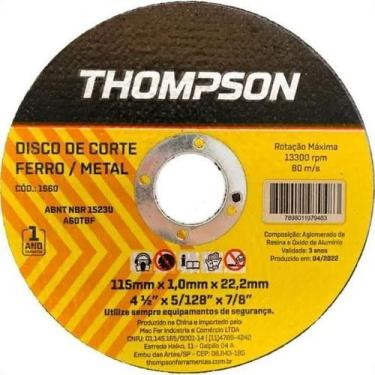 Imagem de Disco de Corte Metal 115x1,0x22,2mm Thompson