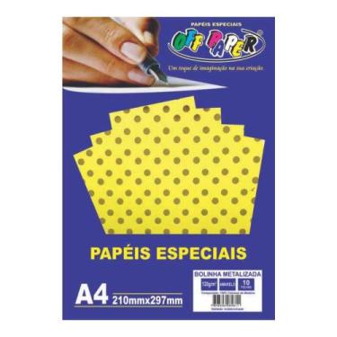Imagem de Papel Bolinha Metalizada Amarelo A4 120g 1 folha Off Paper