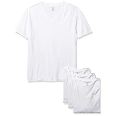 Imagem de Nautica Pacote com 4 camisetas masculinas de algodão com gola V, Branco, M