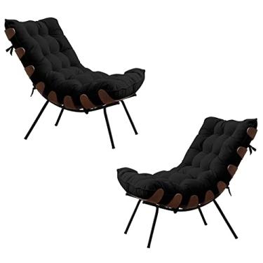 Imagem de Kit 2 Poltronas Decorativas Sala de Estar Abel Base de Madeira Preto Veludo Preto - Gran Belo