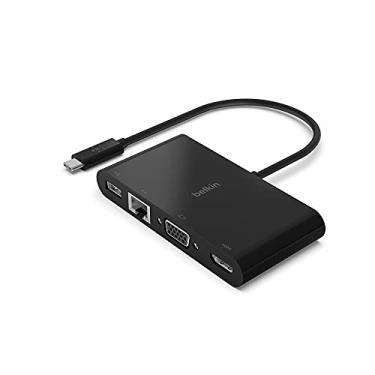 Imagem de Belkin Hub USB-C 4 em 1, estação de ancoragem multiportas para iPad, iPad Mini e MacBook, Mac Mini, MacBook Air, MacBook Pro com USB-C Gigabit Ethernet, USB-A 3.0, VGA e HDMI 4K