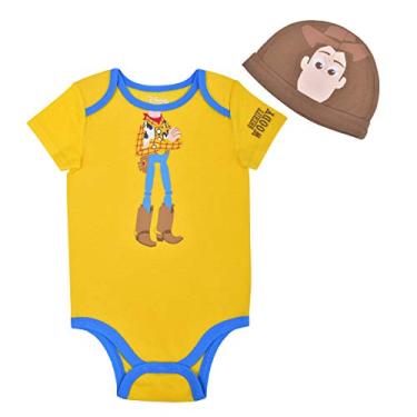 Imagem de Disney Body e boné Toy Story Woody and Buzz para meninos recém-nascidos e bebês – azul/verde ou amarelo/marrom