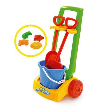 Imagem de Kit Carrinho Praia Infantil Mobi Car  Pá Rastelo E Forminhas