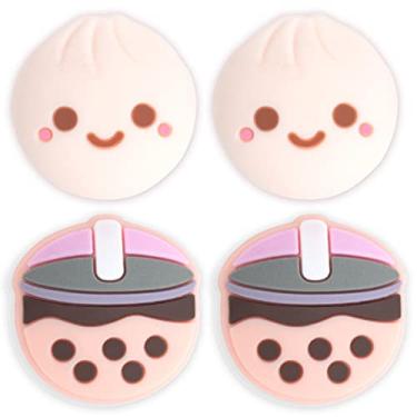 Imagem de BelugaDesign Boba Dumpling Thumb Grips | Cute Cutecore Food Pork Bun Face Bubble Tea | Kawaii Japanese Button Joystick Cap Cover | Compatible with Nintendo Switch 1 Standard Lite OLED