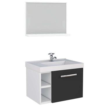 Imagem de Gabinete de Banheiro Preto em Aço com Espelheira e Lavatório Sintético Amora Cozimax