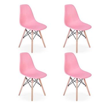 Imagem de Conjunto 4 Cadeiras Charles Eames Eiffel Wood Base Madeira - Rosa - Im