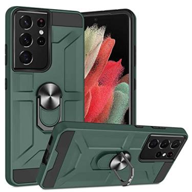 Imagem de YINGDAFENG Capa para Samsung Galaxy S22, capa protetora de camada dupla à prova de choque de grau militar com anel de metal giratório de 360° integrado, capa protetora robusta de corpo inteiro, verde
