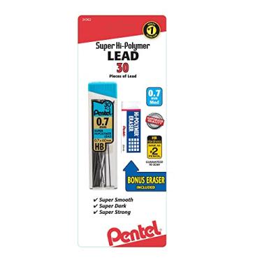 Imagem de Pentel Super Hi-Polymer 0,7 mm chumbo com borracha de polímero de - 30 peças de chumbo de dureza HB média de 0,7 mm
