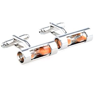 Imagem de MRCUFF Sand Timer Ampulheta Laranja Sandtimer Par de abotoaduras em uma caixa de presente e pano de polimento