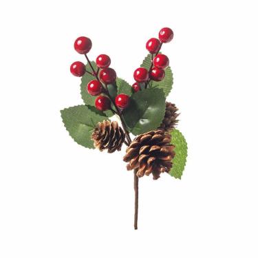 Imagem de Pick Galho Natalino C/folh/frut Verm 1un 20x10x5cm 1591571