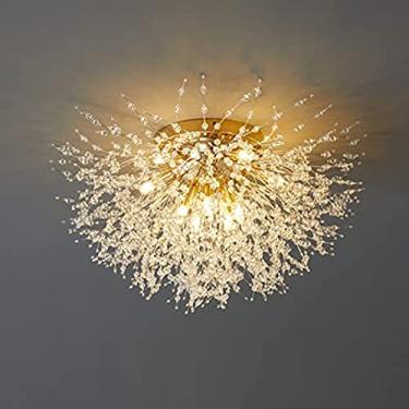Imagem de Lâmpada de teto de dente de leão 8 luzes douradas, luminária de teto de fogo de artifício de cristal, lâmpada de teto embutida na entrada da sala de jantar no corredor do quarto (dourado,8 cabeça)