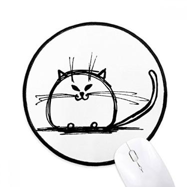 Imagem de DIYthinker Tapete de mouse de gato pesado encaracolado sorriso linha sentada desktop escritório tapete redondo para computador