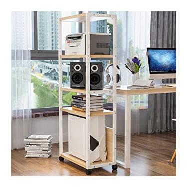 Imagem de KIZQYN Suporte de impressora suporte de impressora móvel multicamadas com rolamento de armazenamento de mesa em pé de chão PC suporte de host prateleira de armazenamento ajustável em rodas impressora de mesa (cor: B)