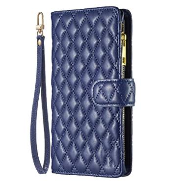 Imagem de Carteira de Couro para Samsung Galaxy A03 A12 A13 A23 A32 A33 A51 A52 A53 A71 A72 A73 S22 Ultra S21 Plus S20 FE, Azul, Galaxy A53 5G