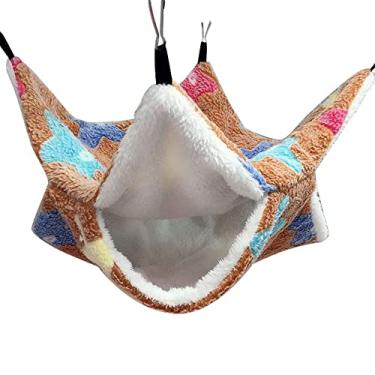 Imagem de Rede para Ratos Cama Quente de Pelúcia Dupla Grossa para Casa de Hamster Saco de Dormir Canteiros de Árvore Pendurados Gaiola de Hamster de Porquinho da Índia (Caramelo de Estrela-do-Mar)