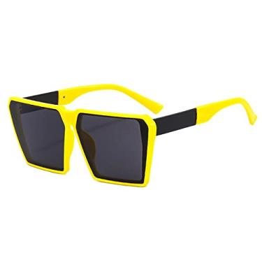 Imagem de Óculos de sol quadrados grandes para mulheres retrô óculos de sol coloridos para senhoras tons UV400 óculos unissex, C2 amarelo, preto, tamanho único