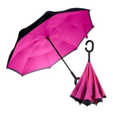 Imagem de Guarda Chuva Invertido Sombrinha Abre Fecha ao Contrário Duplo Tecido Várias Cores
