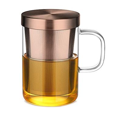 Imagem de ecooe Caneca de infusor de chá de 500 ml, xícara de chá de vidro com infusor e tampa removíveis de aço inoxidável, xícara de chá de vidro transparente de 500 ml para chá de folhas soltas, aniversário