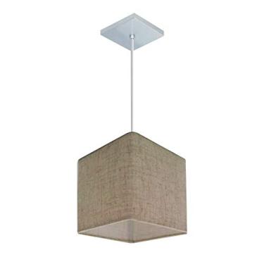 Imagem de Lustre Pendente Quadrado Cúpula Tecido 15/13x13 cm, Vivare Iluminação, Pendente4223 RST, Rustico Bege, Pequeno