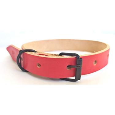 Imagem de Coleira Forrada e Costurada de couro Tanino - Vermelho - Regulagem: 25-40 cm Largura: 2,2 cm com 6 furos