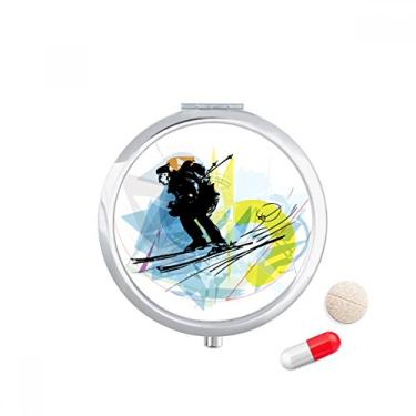 Imagem de Porta-comprimidos esportivos para esqui e aquarela para esboços de atletas esportivos, caixa de armazenamento de medicamentos