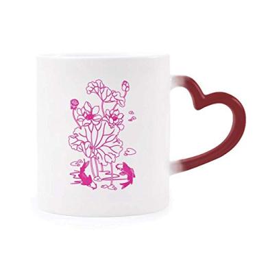 Imagem de Caneca de grés com flor de lótus e raiz de lótus sensível ao calor e água vermelha que muda de cor