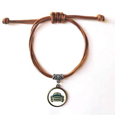 Imagem de DIYthinker Pulseira de couro verde clássico com estampa de contornos de carros marrom joia presente