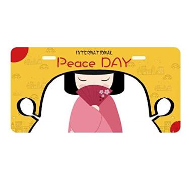 Imagem de DIYthinker Etiqueta de placa de licença Pink Kimono Fan Sakura Japan Decoração de carro Dia da Paz