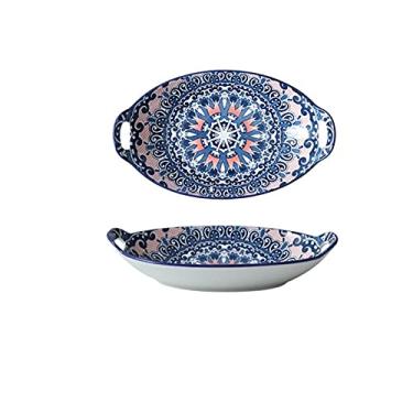 Imagem de GUIPAIHAI Prato de cerâmica criativo doméstico prato de sopa 28 cm estilo boêmio prato de jantar forno de cozinha (cor: azul B)