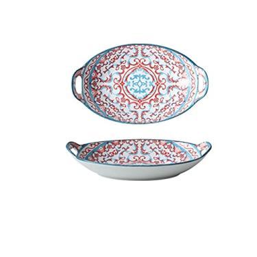 Imagem de GUIPAIHAI Prato de cerâmica criativo doméstico prato de sopa 28 cm estilo boêmio prato de jantar forno de cozinha (cor: vermelho)