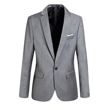 Imagem de Bestgift Blazer masculino moderno de manga comprida com um botão, jaqueta casual multicolorida, Cinza, US XXXXL(Asia:XXXXXL)