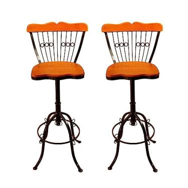Imagem de Estilo Rústico - Kit com 2 Banquetas Bistrô Alta Regulável Giratória Balcão Cozinha - Madeira Tratada e Ferro com Pintura Eletrostática Anti Ferrugem - 37 cm x 37 cm x 75 cm - 5 kg