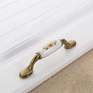 Imagem de Puxador de cerâmica flor de ouro armário simples maçaneta da porta do armário puxadores antigos ferragens, 701,96 mm antigo