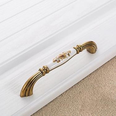 Imagem de Puxador de cerâmica com flor de ouro, armário simples, maçaneta da porta do armário, puxadores antigos, 7011,128 mm antigo