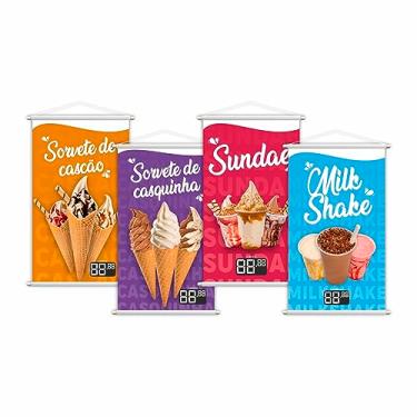 Imagem de Kit 4 Banners Sorvete Casquinha Sundae Milk Shake Grande