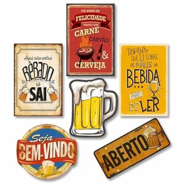 Imagem de Kit com 6 placas decorativas em MDF - Churrasco - Bebidas - Cerveja