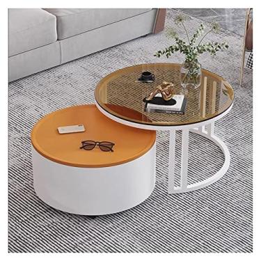 Imagem de Mesa de centro lateral de 70 cm, conjunto de 2 mesas de centro 2 em 1, mesa lateral redonda com compartimento de armazenamento, mesa de centro de estilo moderno com pernas de metal para sala de estar, conjunto empilhável de 2 peças