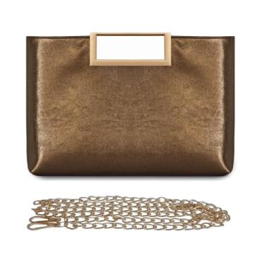 Imagem de NIGEDU Bolsa de mão feminina de couro PU com corrente transversal, brilhante, grande, embreagens, bolsas femininas, Bronze, 12.56 x 1.57 x 8.27 inches