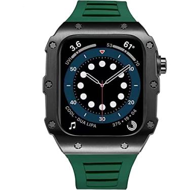 Imagem de MGTCAR Caixa de relógio de aço inoxidável, para Apple Watch Band Series 8 7 6 SE 5, Mod Kit 45mm 44mm Caixa de metal Pulseira de relógio de borracha proteção total tática para homens (Cor: GrB, Tamanho: 44mm Para 6/5/4/SE)