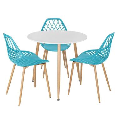 Imagem de Mesa de jantar redonda 80 cm branco + 3 cadeiras Clarice Cloe