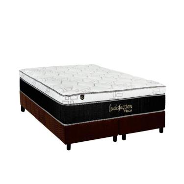 Imagem de  Cama Box Queen: Colchão Molas Ensacadas Luckspuma MasterPocket Lucksfaction Viscoelástico + Base CRC Suede Brown(158x198)