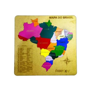 Imagem de Mapa do Brasil e Regiões Jogo Quebra-Cabeça em madeira pintado a mão