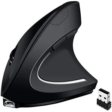 Imagem de shoplease Mouse ergonômico sem fio recarregável, mouse óptico vertical para laptop com 4 DPI ajustáveis 800/1200/2000/3200, mouse de computador USB com 6 botões