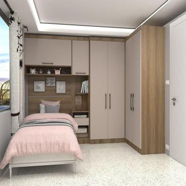 Imagem de Quarto De Canto Solteiro Com Guarda Roupas Cabeceira E Mesa De Cabeceira Paris Luciane Móveis Avelã Pf Com Cinammon Pf