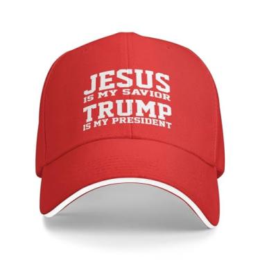 Imagem de Boné de beisebol clássico 2024 Vintage Original Jesus is Savior Trump is My President Boné de caminhoneiro vermelho, Vermelho, G