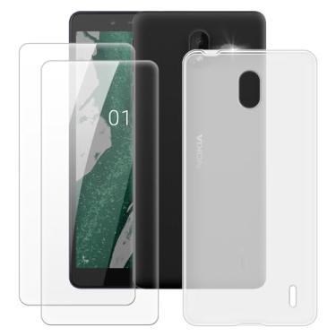 Imagem de MILEGOO Capa para Nokia 1 Plus + 2 peças protetoras de tela de vidro temperado, à prova de choque, capa de TPU de silicone macio para Nokia 1.1 Plus (5,4 polegadas), branca