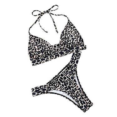 Imagem de Conjunto de biquínis feminino, sexy, tamanho grande, microbiquíni, controle de barriga, cintura alta, biquíni transparente, Marrom, M