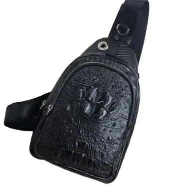 Imagem de Bolsa tiracolo masculina com pele de crocodilo genuína exótica, casual, autêntica, couro de jacaré, bolsa mensageiro, preta, Preto, One Size, lazer