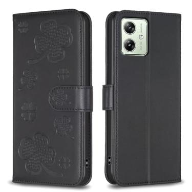 Imagem de Capa carteira para Motorola Moto G54 com 3 cartões e 1 compartimento para dinheiro, capa de telefone flip de couro PU à prova de choque compatível com Moto G54 5G 6,5 polegadas (preta)