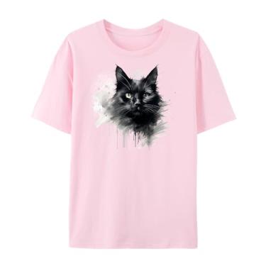 Imagem de Qingyee Camisetas Gothic Black Crow, Black Raven Camiseta com estampa Blackbird para homens e mulheres., Gato - rosa, XXG